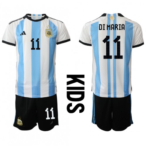 Maillot de foot Argentine Angel Di Maria #11 Domicile enfant Monde 2022 Manches Courte (+ pantalon court)